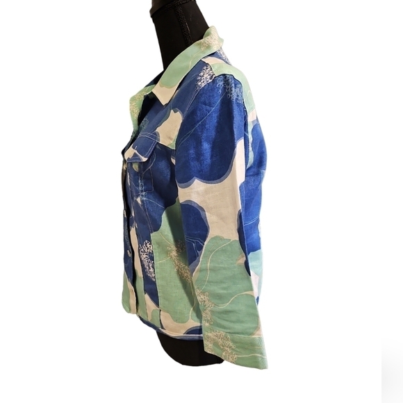 Patrick Christopher Sea Print 100% Linen, Tropical Color Jacket Size M - Picture 5 of 6